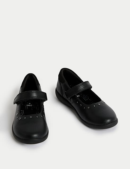 Kids' Leather Studded Riptape School Shoes (8 Small-2 Large)