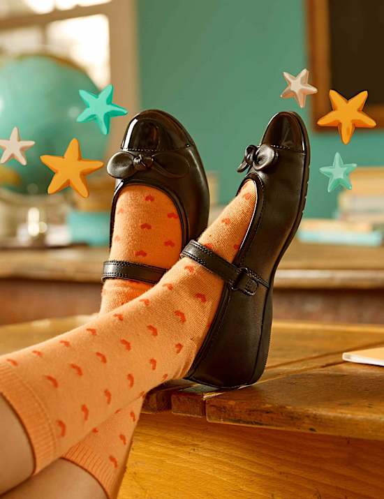 Kids' Leather Wedge Mary Jane School Shoes (2&frac12;  Large - 7 Large)