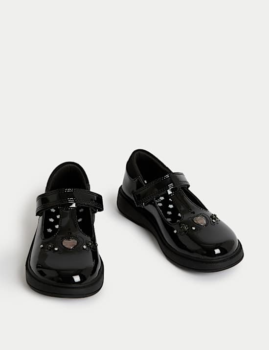 Kids' Leather Heart Riptape School Shoes (8 Small-2 Large)