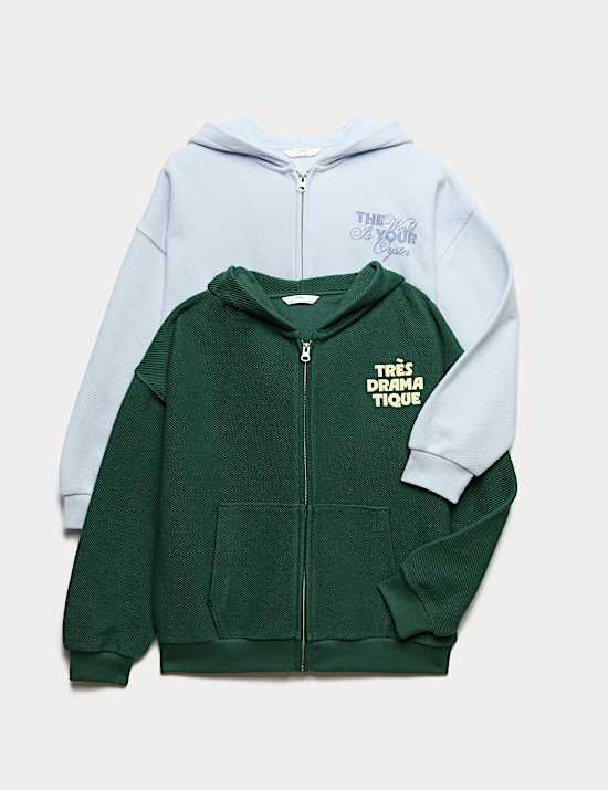 2 Pack Cotton Rich Slogan Zip Hoodies (6-16 Yrs)