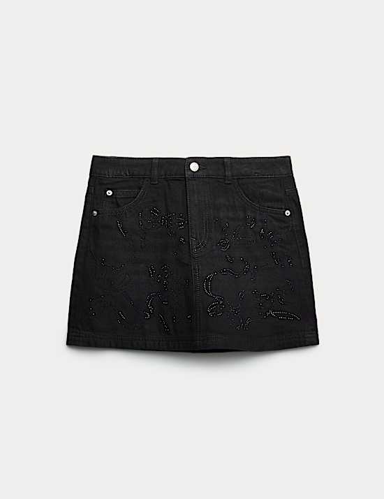 Pure Cotton Diamante Denim Skirt (6-16 Yrs)
