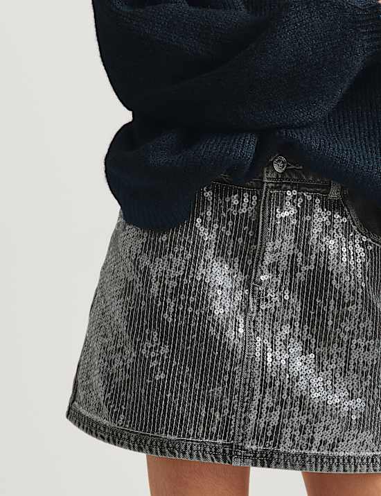 Denim Sequin Mini Skirt (6-16 Yrs)