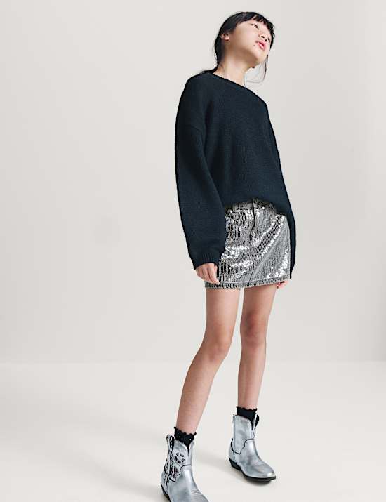 Denim Sequin Mini Skirt (6-16 Yrs)