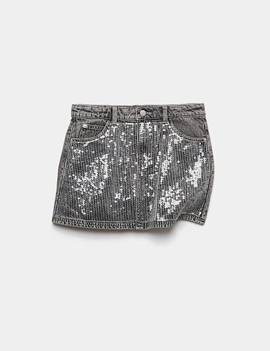 Denim Sequin Mini Skirt (6-16 Yrs)