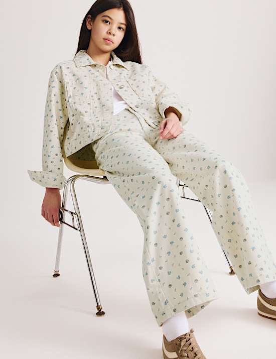 Denim Ditsy Print Wide Leg Jeans (6-16 Yrs)