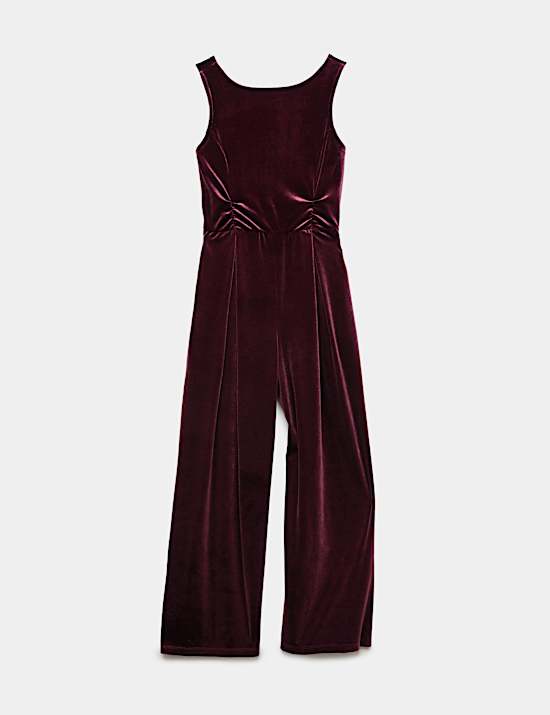 Combinaison coupe large en velours &agrave; taille &eacute;lastique