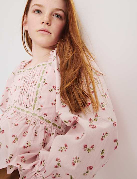 Pure Cotton Ditsy Floral Top (6-16 Yrs)