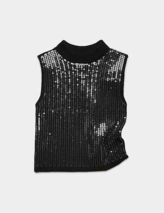 Sequin Knitted High Neck Vest