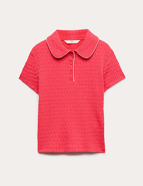 Cotton Blend Pointelle Polo Shirt (6-16 Years)