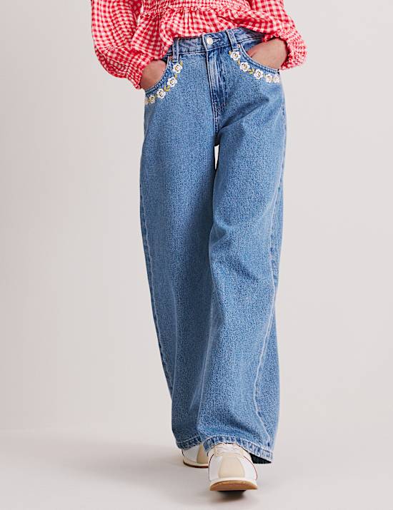 Denim Embroidered Wide Leg Jean (6-16 Yrs)