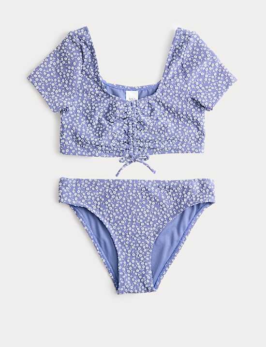2-teiliger Bikini mit Fl&uuml;gel&auml;rmeln und Bl&uuml;mchenmuster (6&ndash;16 J.)