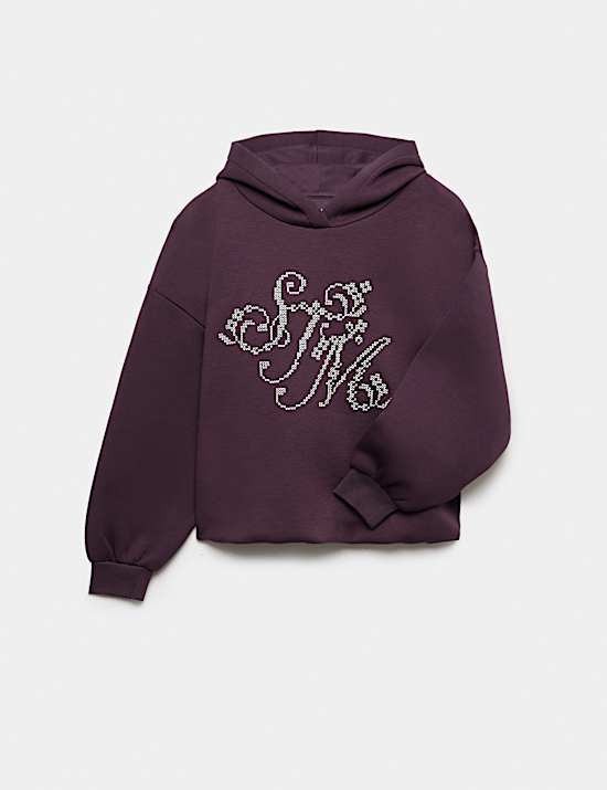 Oversized Bubble Hem Graphic Hoodie