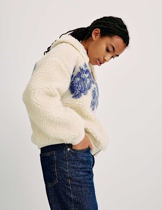 Chaqueta de borreguito con estampado floral (6-16 a&ntilde;os)