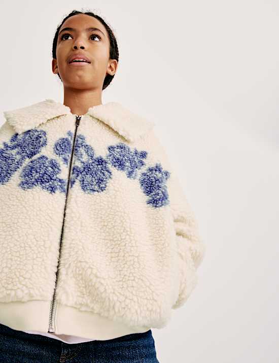 Chaqueta de borreguito con estampado floral (6-16 a&ntilde;os)