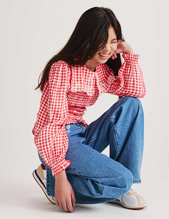 Pure Cotton Gingham Blouse (6-16 Yrs)