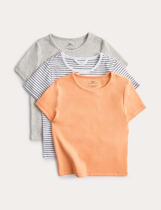 3pk Cotton Rich Fitted Crop T-Shirt (6-16 Yrs)