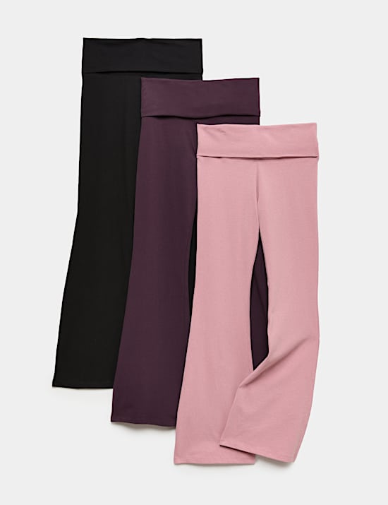 3 Pack Cotton Rich Fold Waist Kickflares (6-16 Yrs)