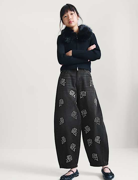 Denim Diamant&eacute; Rose Barrel Leg Jeans (6-16 Yrs)