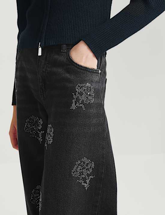 Denim Diamant&eacute; Rose Barrel Leg Jeans (6-16 Yrs)