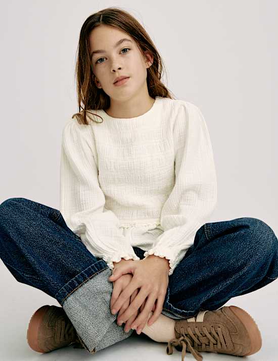 Gesmoktes Oberteil aus reiner Baumwolle (6–16 Jahre)