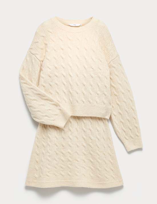 2-delige outfit met kabeltrui en rok (6-16 jaar)