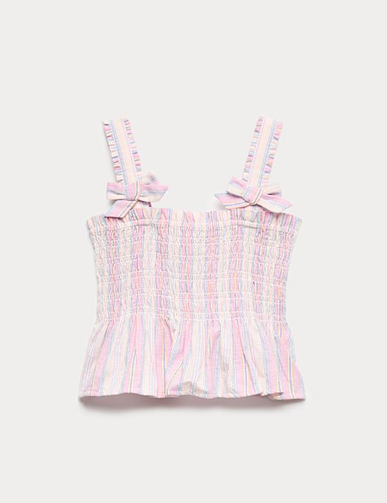 Pure Cotton Gingham Shirred Bow Top (6-16 Yrs)