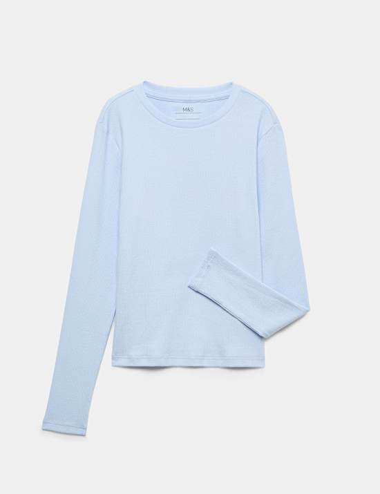 Cotton Rich Ribbed Long Sleeve Top