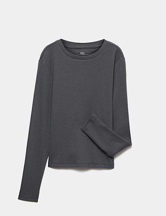 Cotton Rich Ribbed Long Sleeve Top