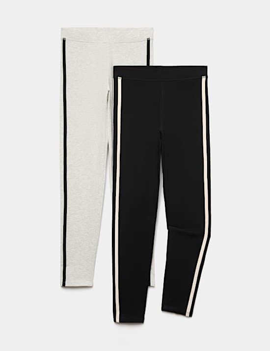 2 Pack Cotton Rich Side Stripe Leggings (6-16 Yrs)