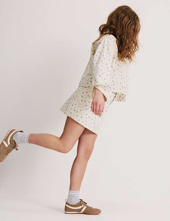 Jeansrock aus reiner Baumwolle mit Bl&uuml;mchenmuster (2&ndash;16 J.)