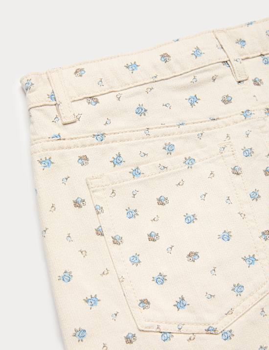 Jeansrock aus reiner Baumwolle mit Bl&uuml;mchenmuster (2&ndash;16 J.)