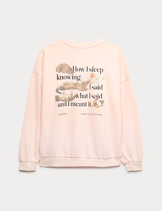 Cotton Rich Lazy Cat Slogan Sweatshirt (6-16 Yrs)