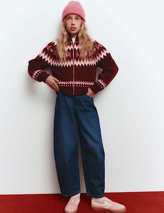 Fair Isle Zip Up Bomber Cardigan (6-16 Yrs)