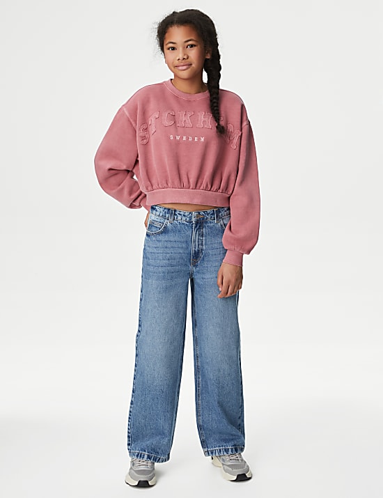 Cotton Rich 'Stockholm' Slogan Cropped Sweatshirt (6-16 Yrs)