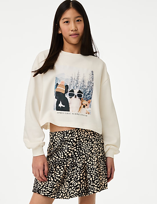 Cotton Rich Ski Dog Graphic Sweatshirt (2-16 Yrs)