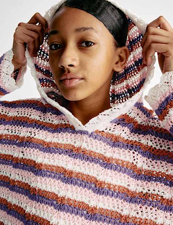 Cotton Blend Striped Knitted Hoodie (6-16 Yrs)