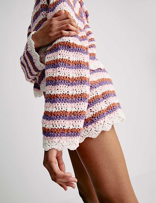 Cotton Blend Striped Knitted Hoodie (6-16 Yrs)