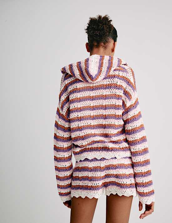 Cotton Blend Striped Knitted Hoodie (6-16 Yrs)