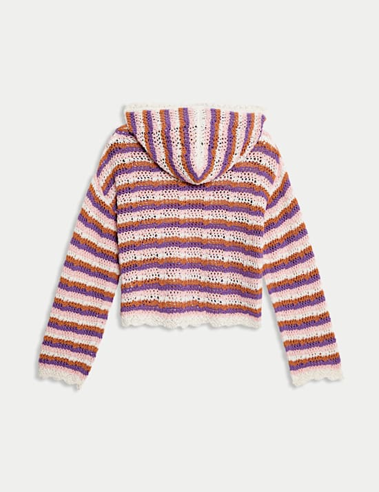 Cotton Blend Striped Knitted Hoodie (6-16 Yrs)