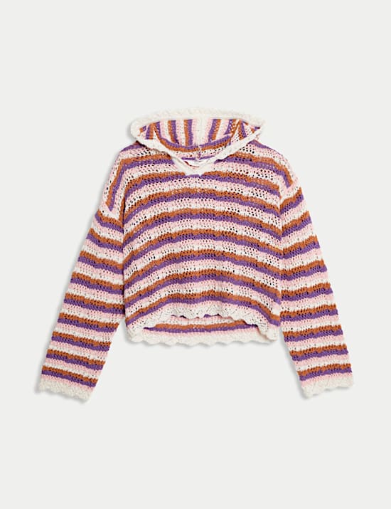 Cotton Blend Striped Knitted Hoodie (6-16 Yrs)
