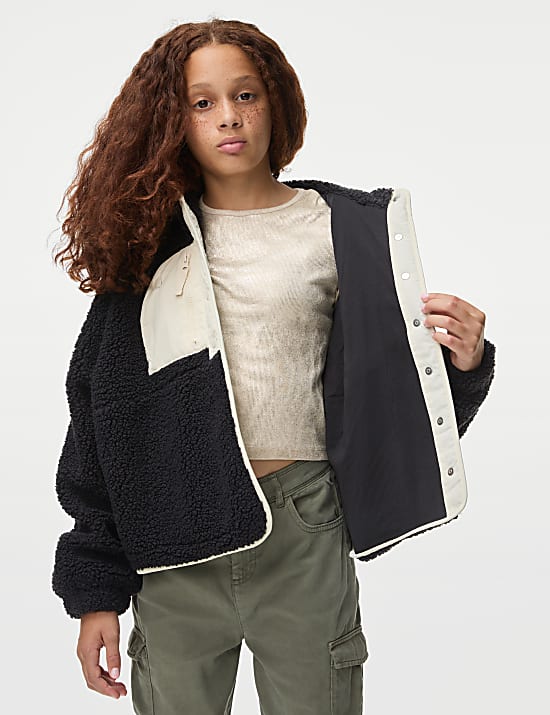 Jaket Bertudung Fleece Borg (6-16 Tahun)