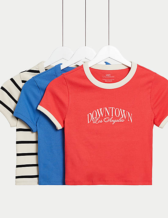 Lot de 3 t-shirts en coton avec texte (du 6 au 16 ans)