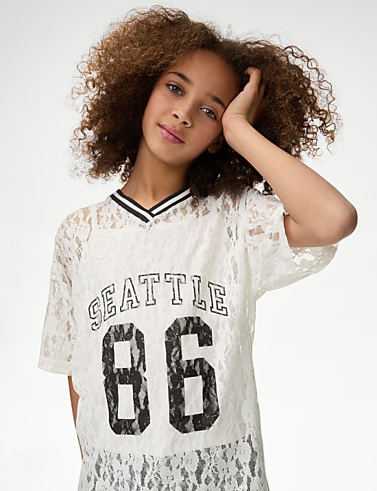 Cotton Blend Lace Print Top (6-16 Yrs)