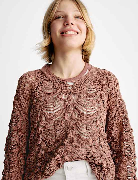 Dzianinowy sweter z mieszanki bawełny (6–16 lat)