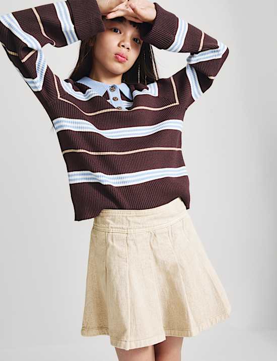 Pure Cotton Pleated Mini Skirt (6-16 Yrs)
