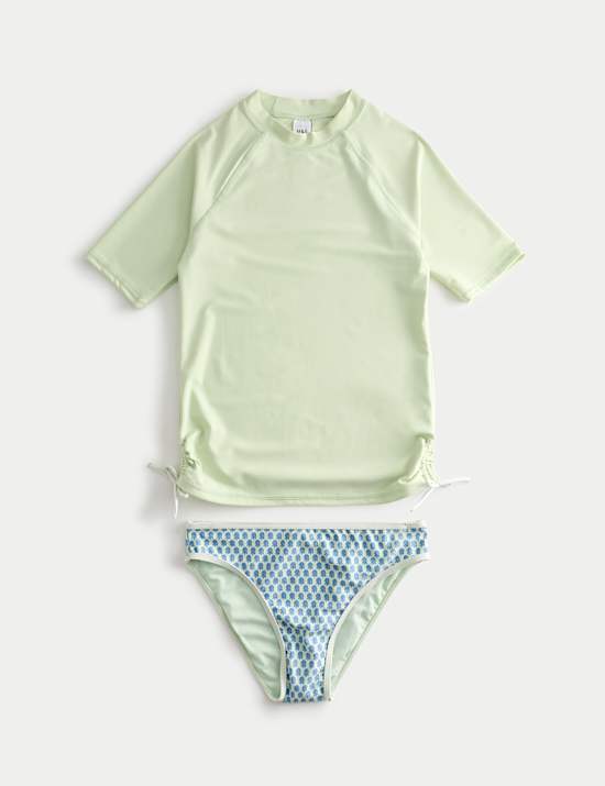 3 Piece Block Print Bikini and Rash Vest (6-16 Yrs)