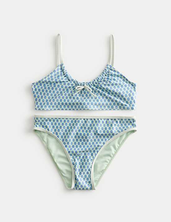 3 Piece Block Print Bikini and Rash Vest (6-16 Yrs)
