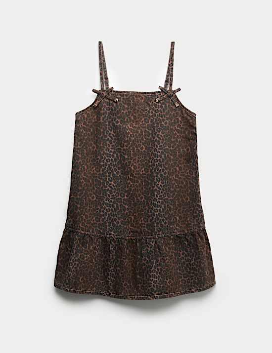 Conjunto de 2 piezas de camiseta 100 % algodón y vestido con estampado de leopardo (2-16 años)