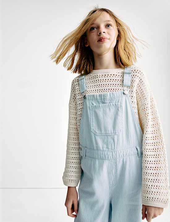 Pure Cotton Striped Dungarees (2-16 Yrs)