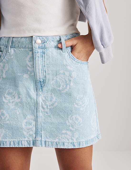 Pure Cotton Floral Denim Skirt (2-16 Yrs)